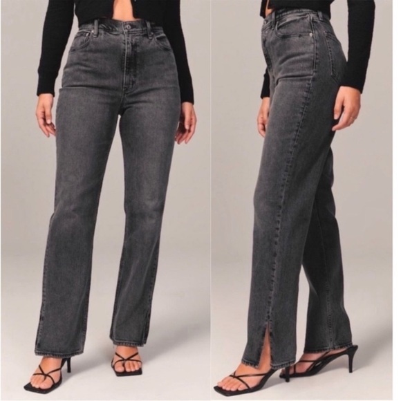 Abercrombie & Fitch 90s Straight Ultra High Rise Jeans Curve Love Black Sz 26 2 - Picture 1 of 12